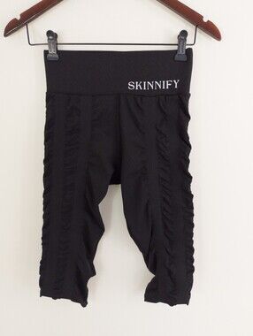 Skinnify High Waisted Black Ruched Resistance Band Crop Leggings Size XS
